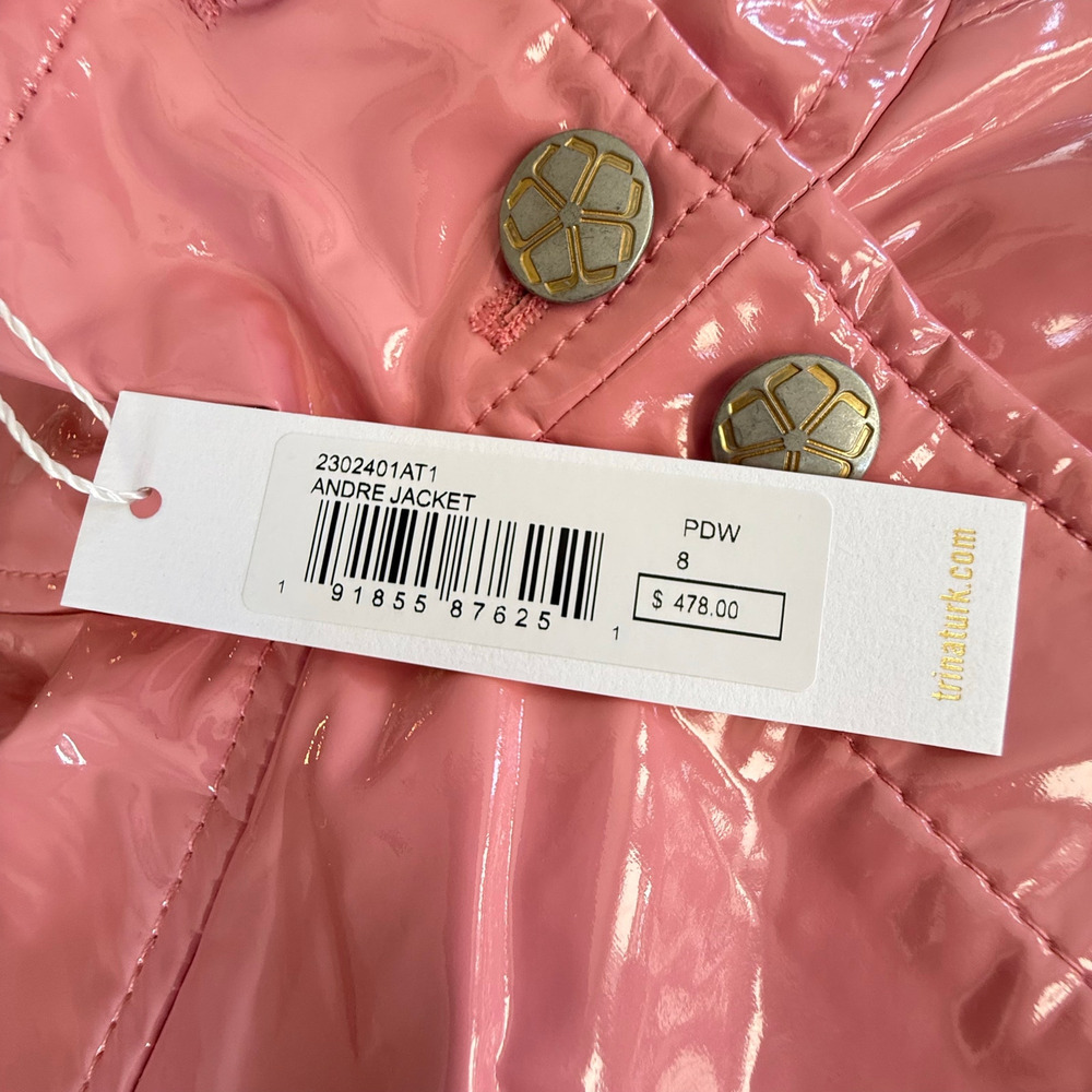 Trina Turk NWT Andre Pink‎ Faux Patent Leather Jacket Sz 8 - Picture 8 of 15